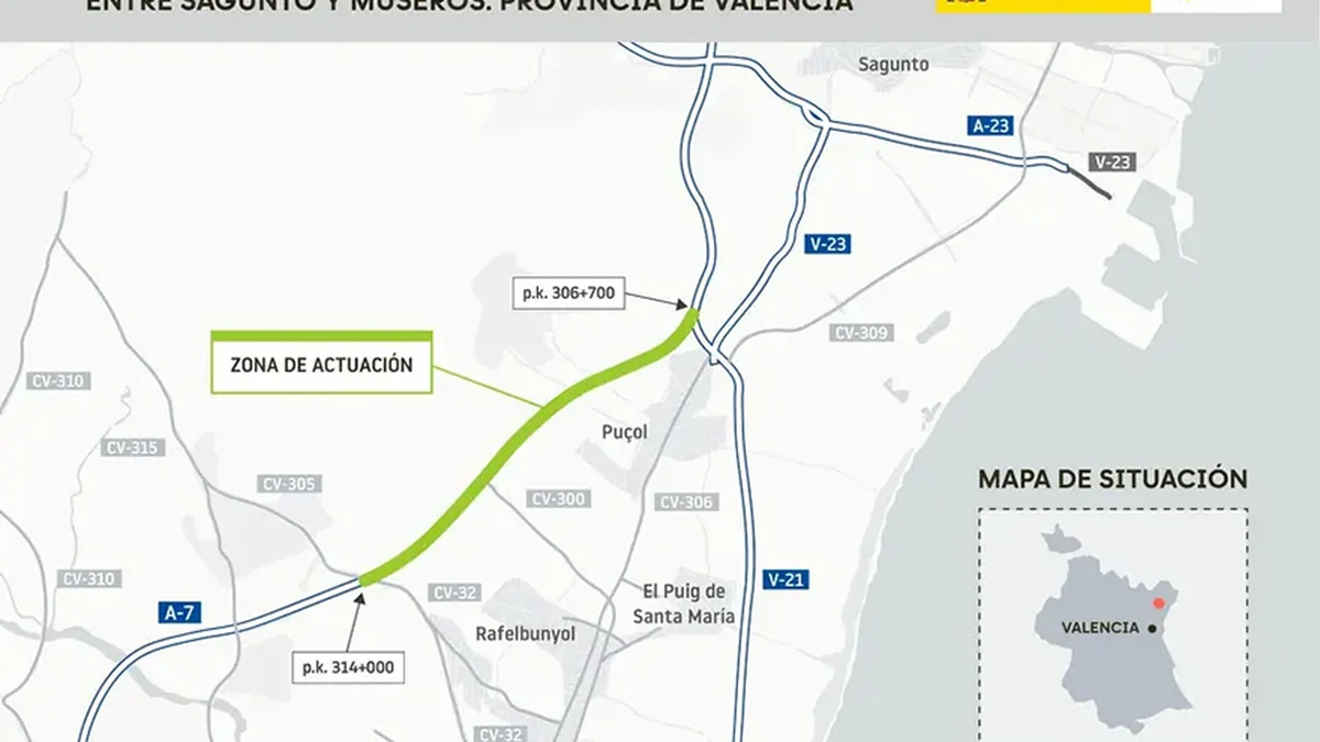Transportes licita por 10,1 millones la rehabilitación de la A-7 entre Sagunto y Museros